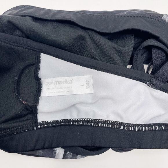 Marika Womens Large L Black Gray Print Strappy Crossback Racerback Sports Bra - Picture 7 of 8